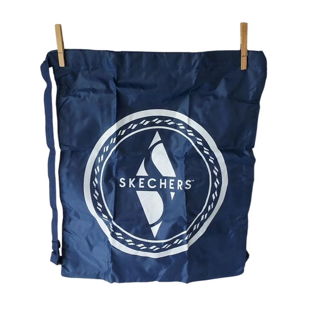 Skechers Navy Blue Logo Drawstring Cinch Backpack Gym Bag Pouch Shopper OS